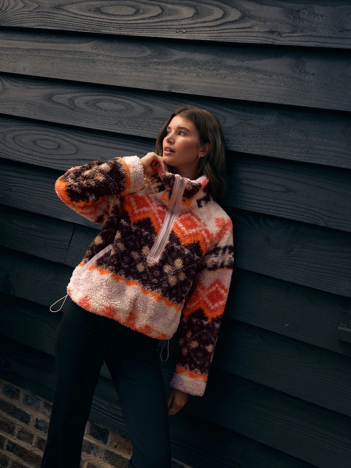 Orange Asymmetric Borg Half Zip Fleece